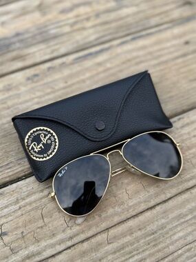 Ray-Ban Gold Frame Sunglasses with Black Lenses